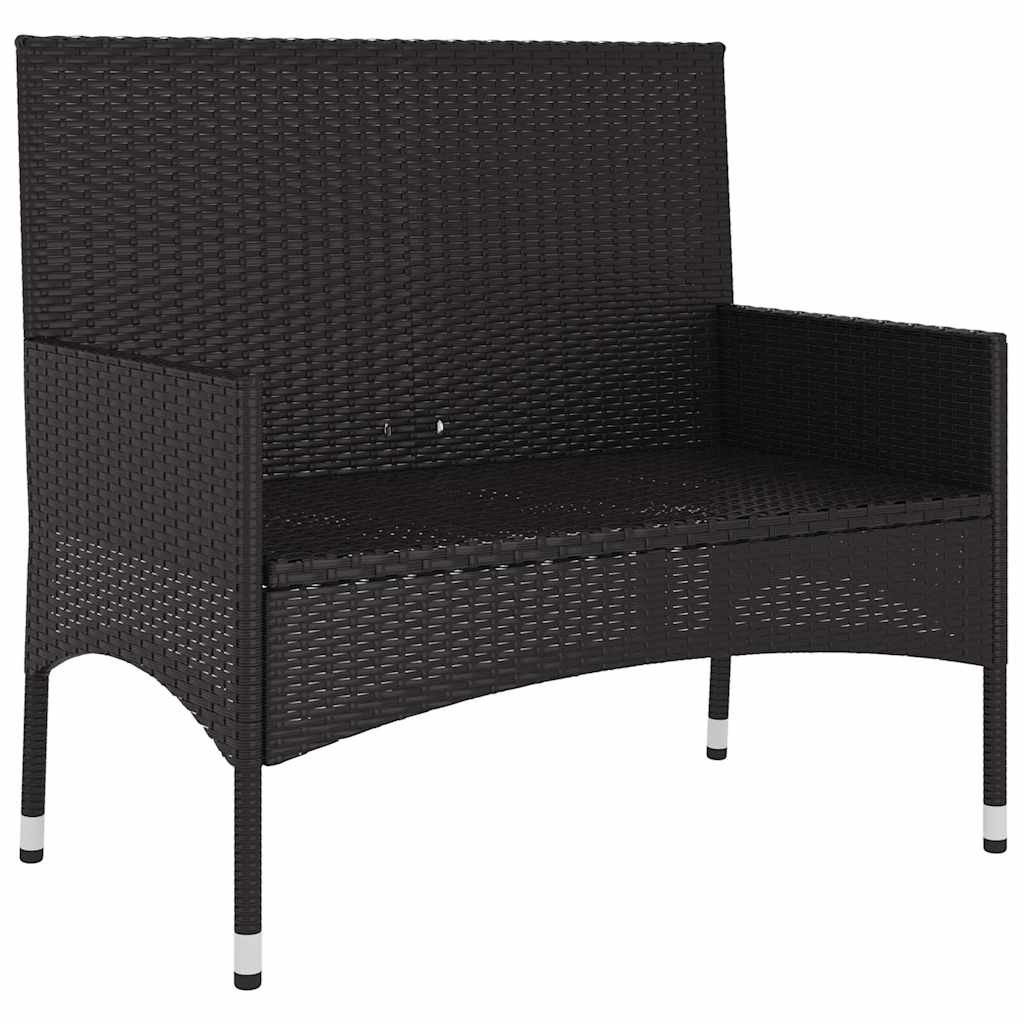 fekete 2 személyes polyrattan kerti pad párnával