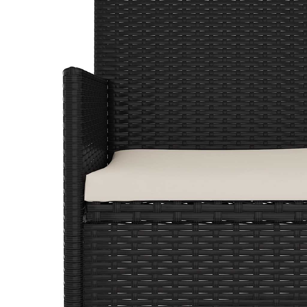 fekete 2 személyes polyrattan kerti pad párnával