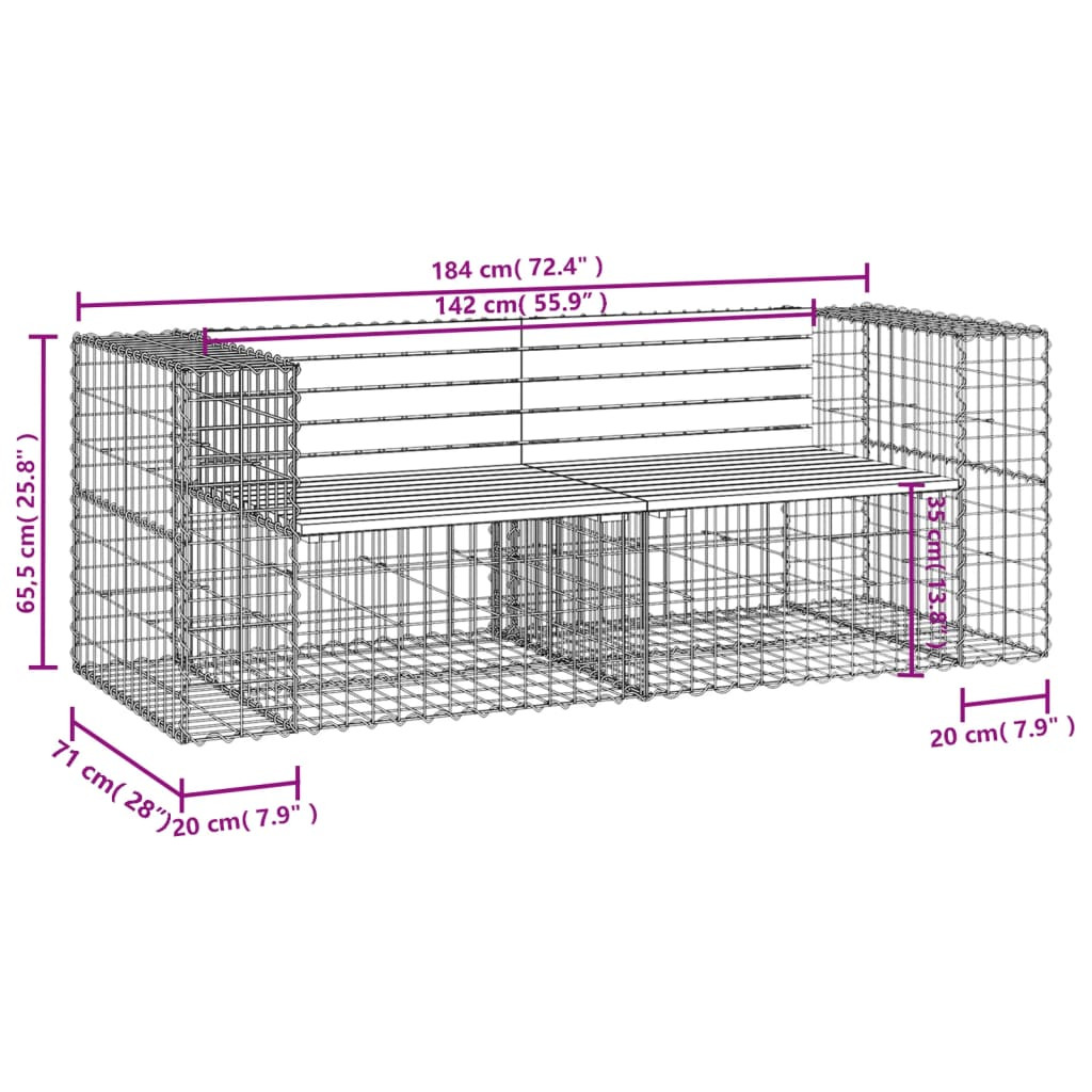 tömör impergnált fenyőfa gabion kerti pad 184x71x65,5 cm