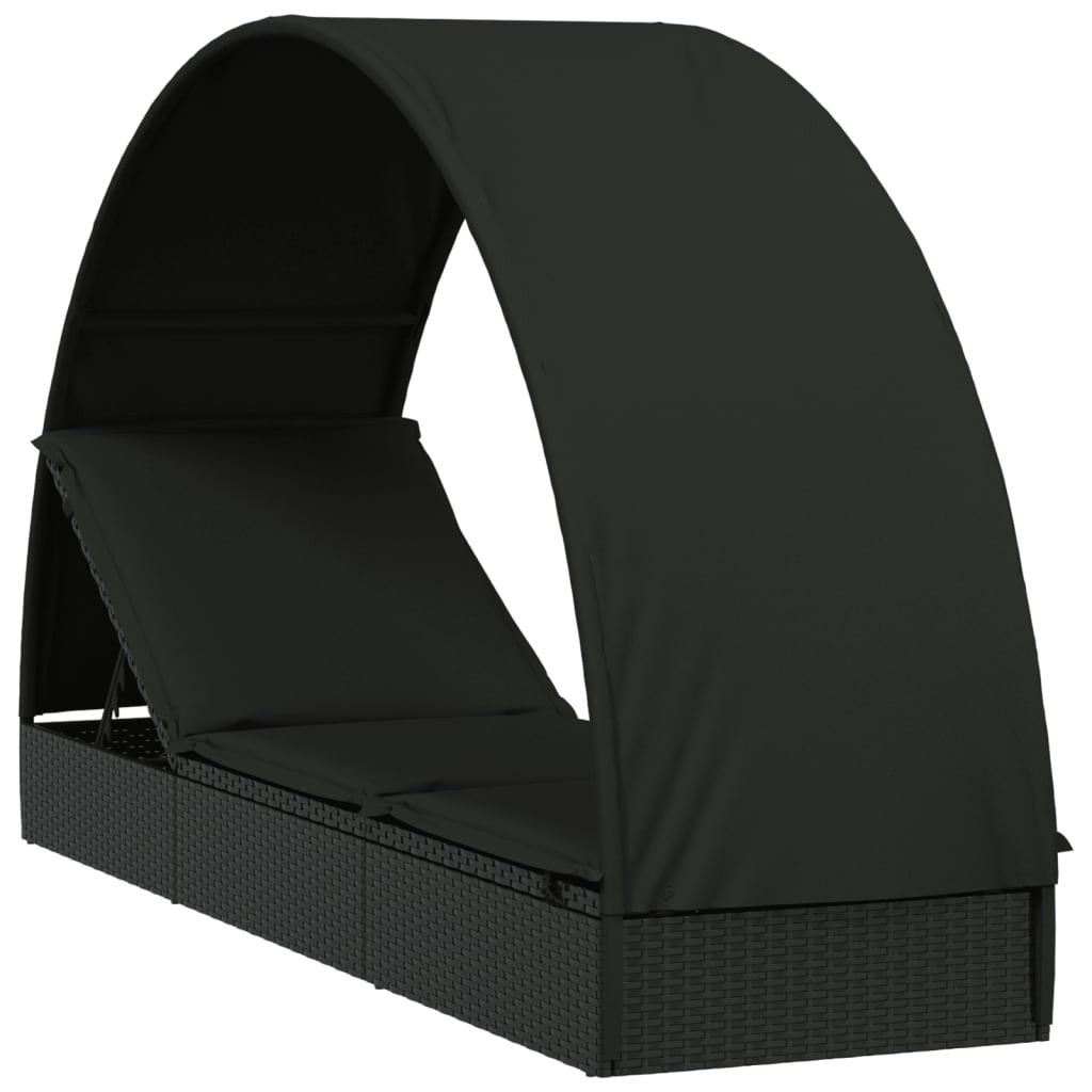 fekete polyrattan napágy kerek tetővel 211 x 57 x 140 cm