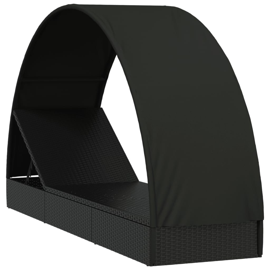 fekete polyrattan napágy kerek tetővel 211 x 57 x 140 cm