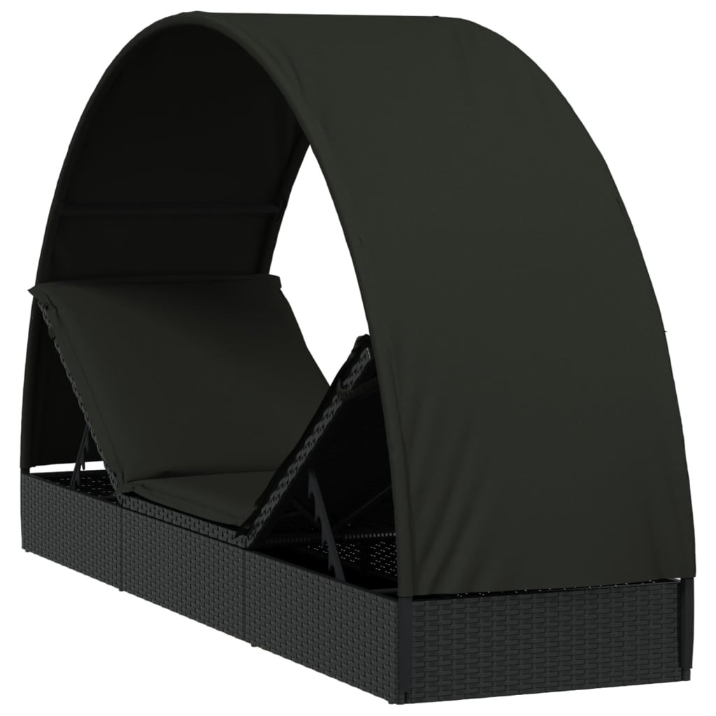 fekete polyrattan napágy kerek tetővel 211 x 57 x 140 cm