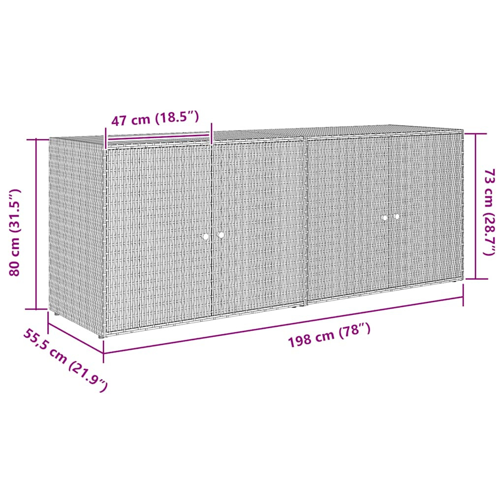 fekete polyrattan kerti tárolószekrény 198 x 55,5 x 80 cm