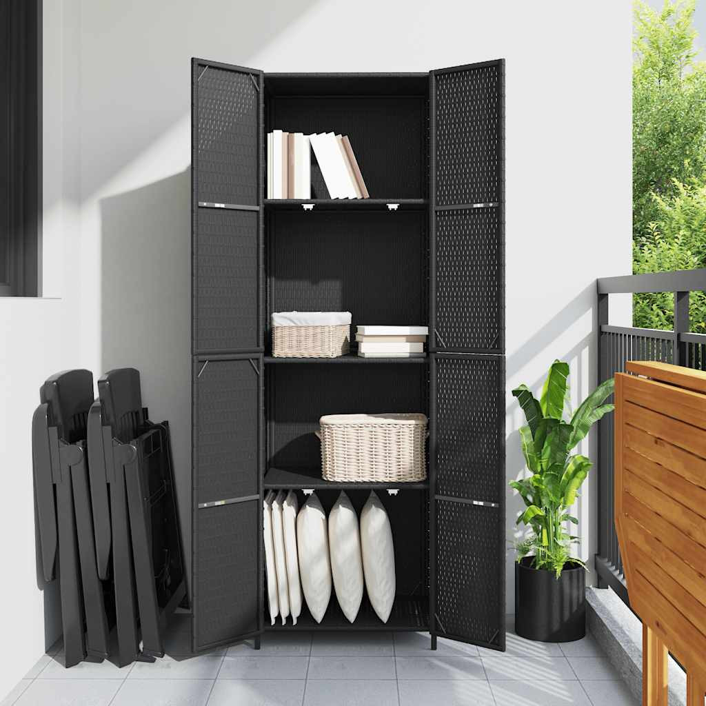 fekete polyrattan kerti tárolószekrény 59 x 40 x 180 cm