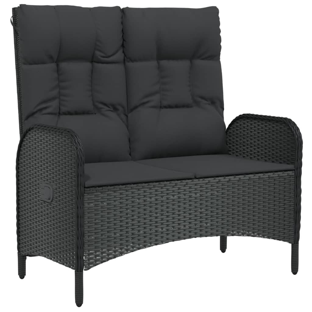 fekete polyrattan dönthető kerti pad párnákkal 107 cm fekete polyrattan dönthető kerti pad párnákkal 107 cm