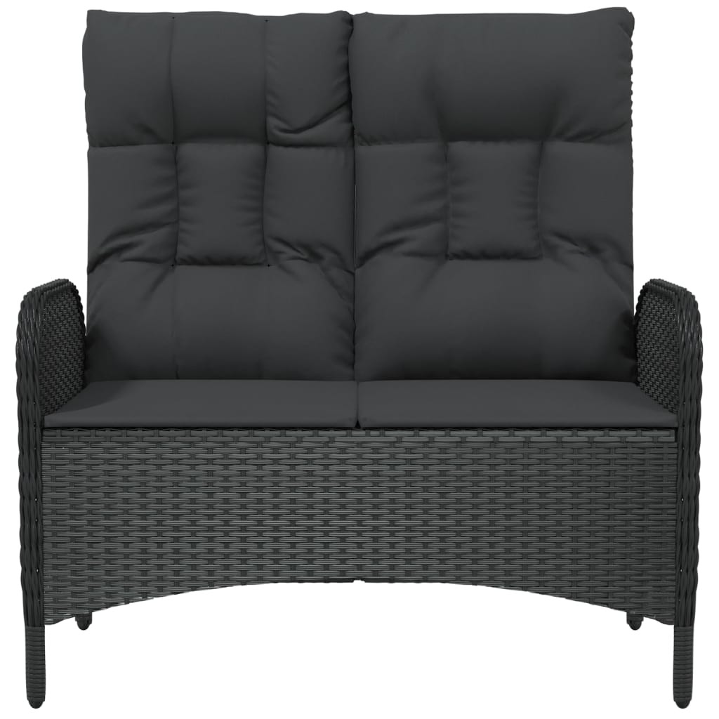 fekete polyrattan dönthető kerti pad párnákkal 107 cm fekete polyrattan dönthető kerti pad párnákkal 107 cm