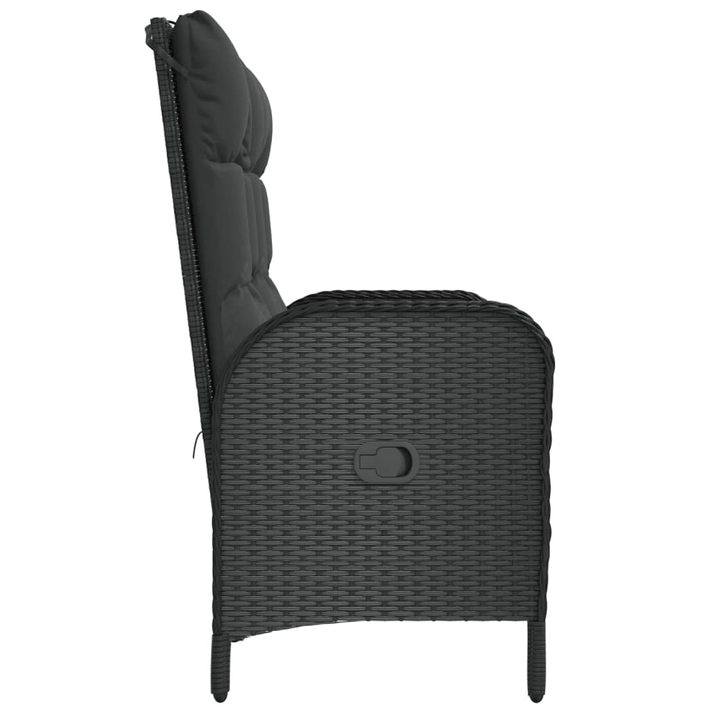 fekete polyrattan dönthető kerti pad párnákkal 107 cm fekete polyrattan dönthető kerti pad párnákkal 107 cm