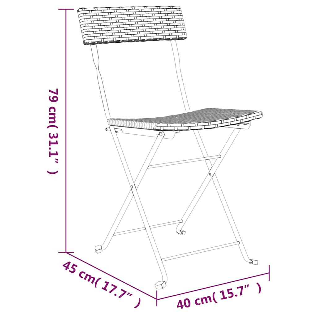 3 részes fekete összecsukható polyrattan bisztrószett