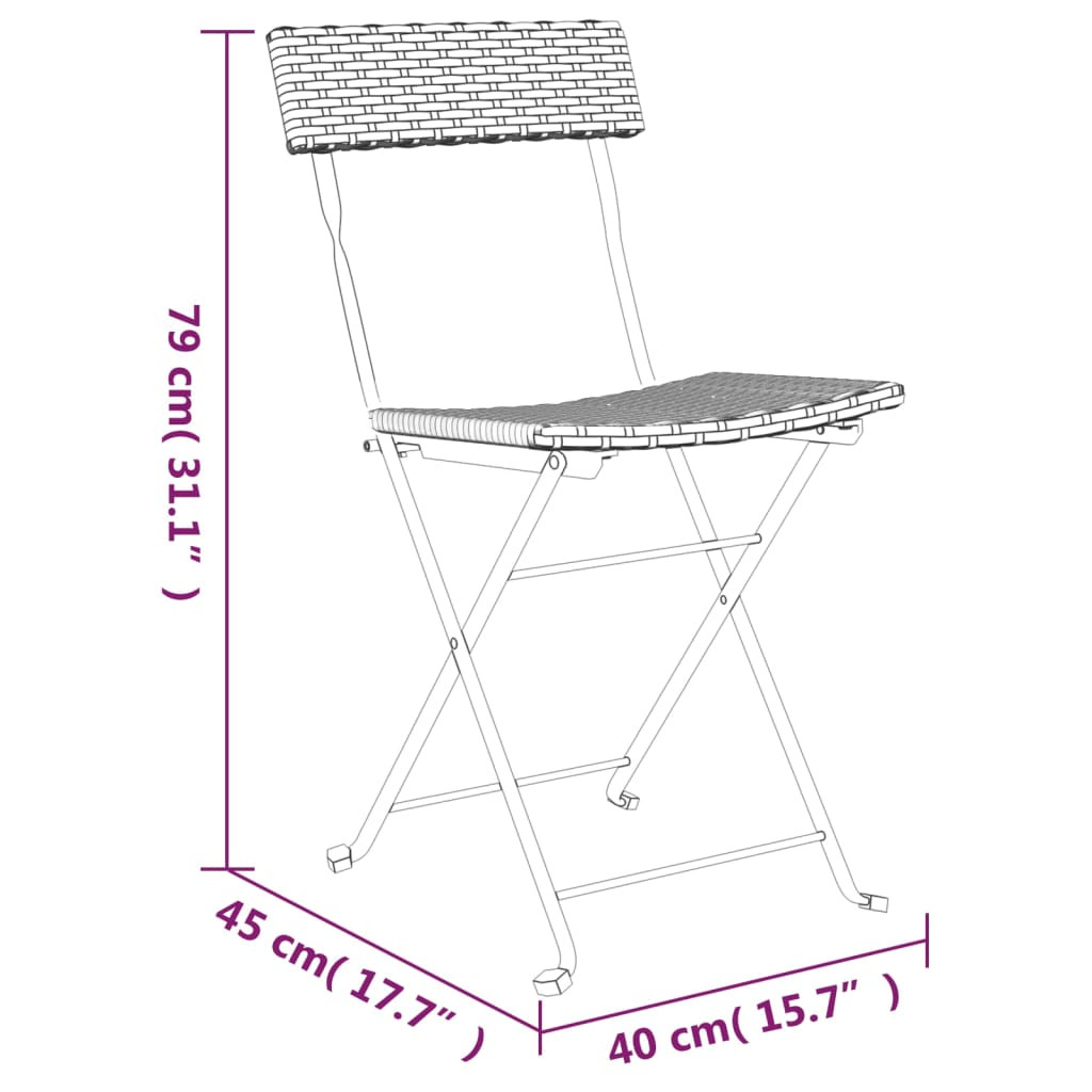 3 részes szürke összecsukható polyrattan bisztrószett