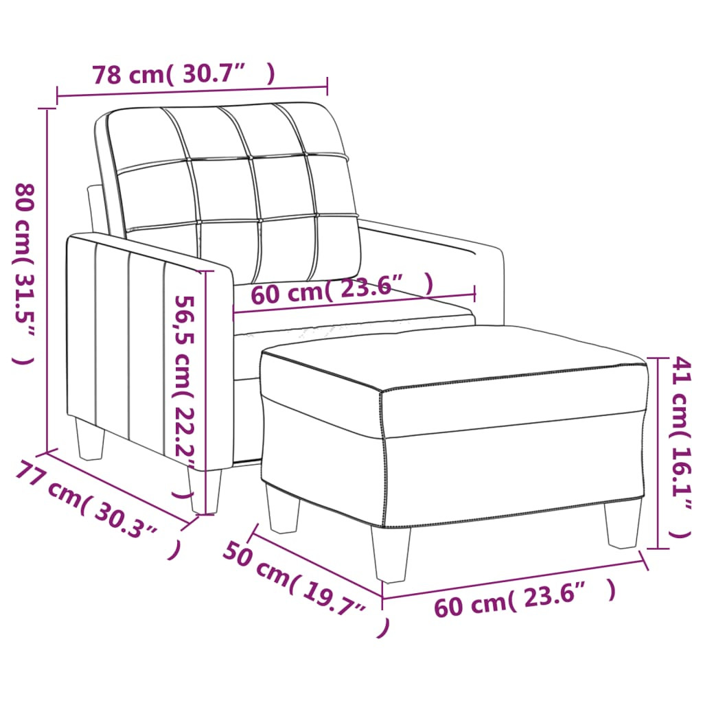 kávészínű műbőr kanapéfotel lábtartóval 60 cm
