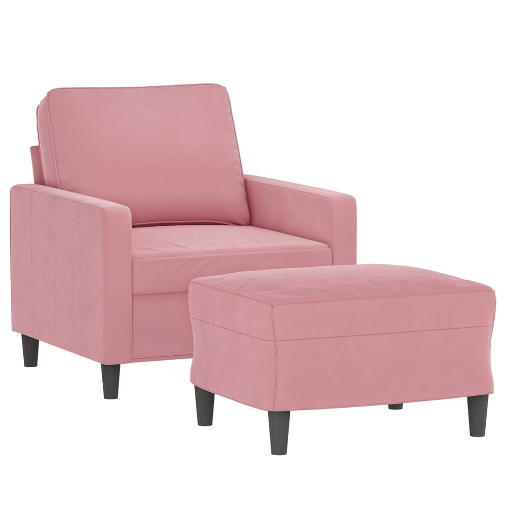rózsaszín bársony kanapéfotel lábtartóval 60 cm rózsaszín bársony kanapéfotel lábtartóval 60 cm
