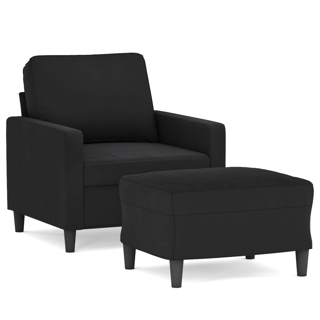 fekete bársony kanapéfotel lábtartóval 60 cm