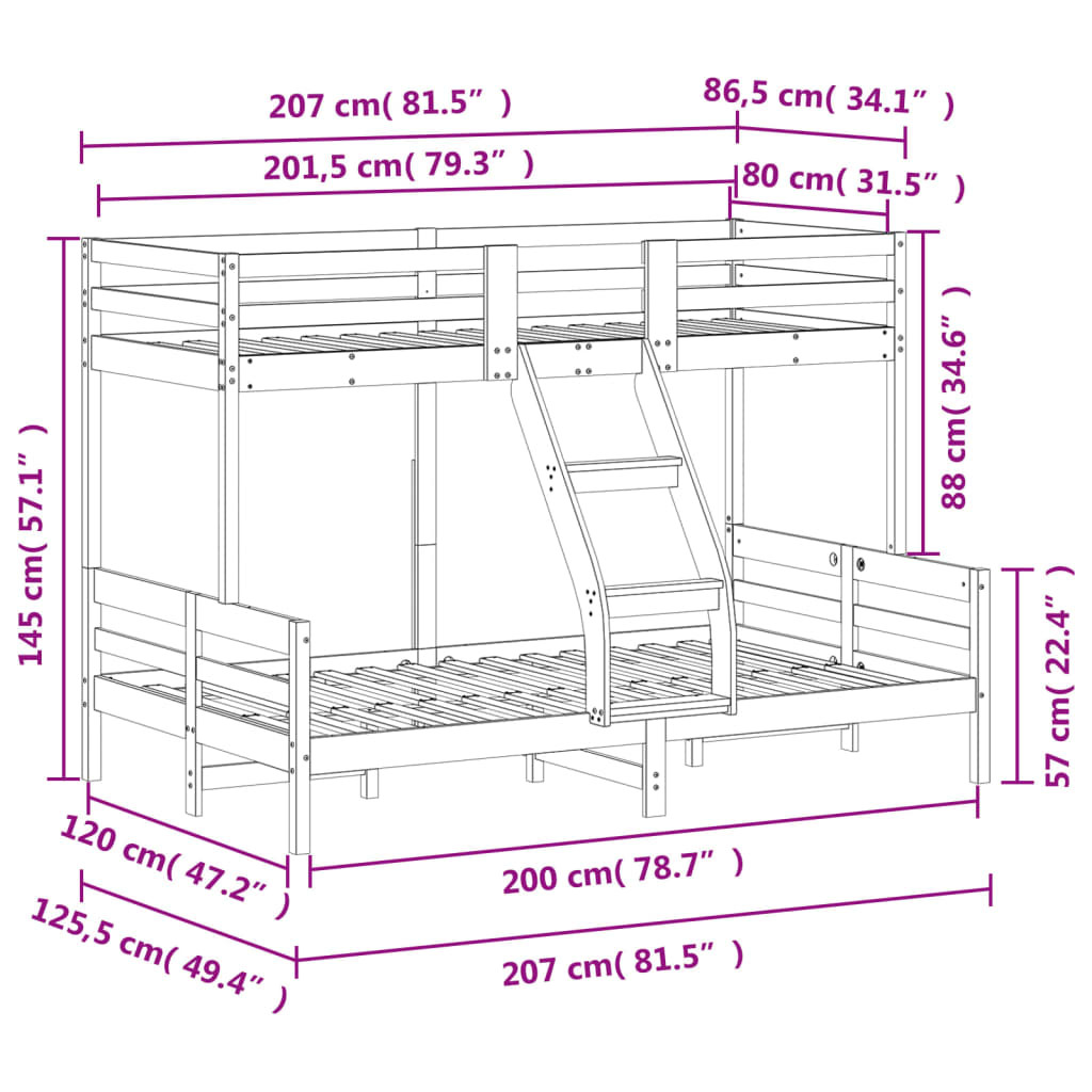 tömör fenyőfa emeletes ágy 80x200/120x200 cm