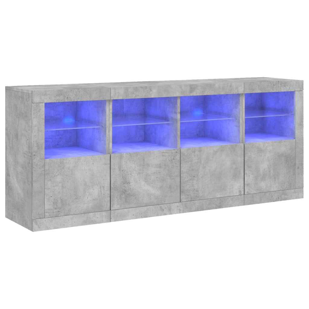 betonszürke tálalószekrény LED-világítással 163 x 37 x 67 cm