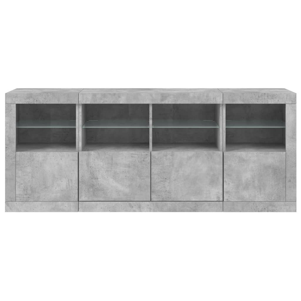 betonszürke tálalószekrény LED-világítással 163 x 37 x 67 cm