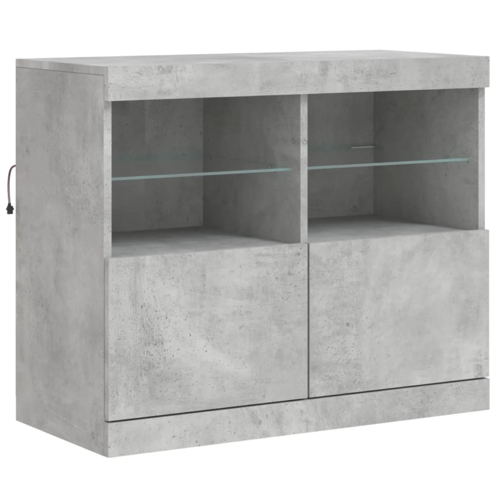 betonszürke tálalószekrény LED-világítással 163 x 37 x 67 cm