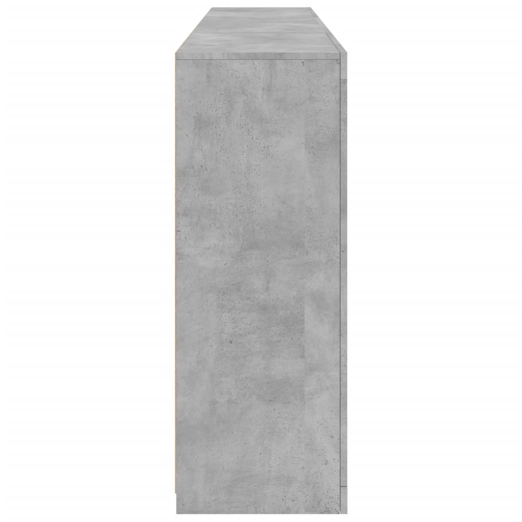 betonszürke tálalószekrény LED-világítással 202 x 37 x 100 cm
