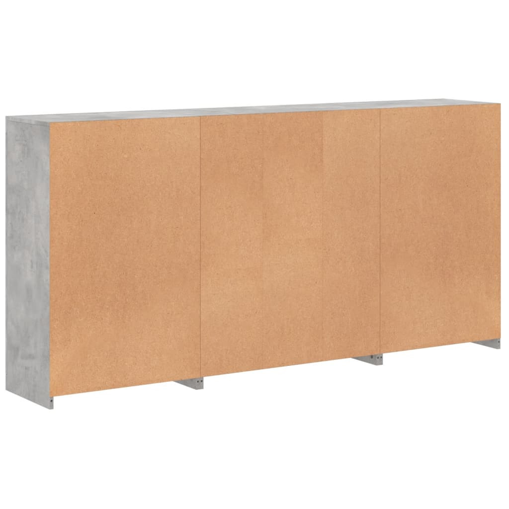 betonszürke tálalószekrény LED-világítással 202 x 37 x 100 cm