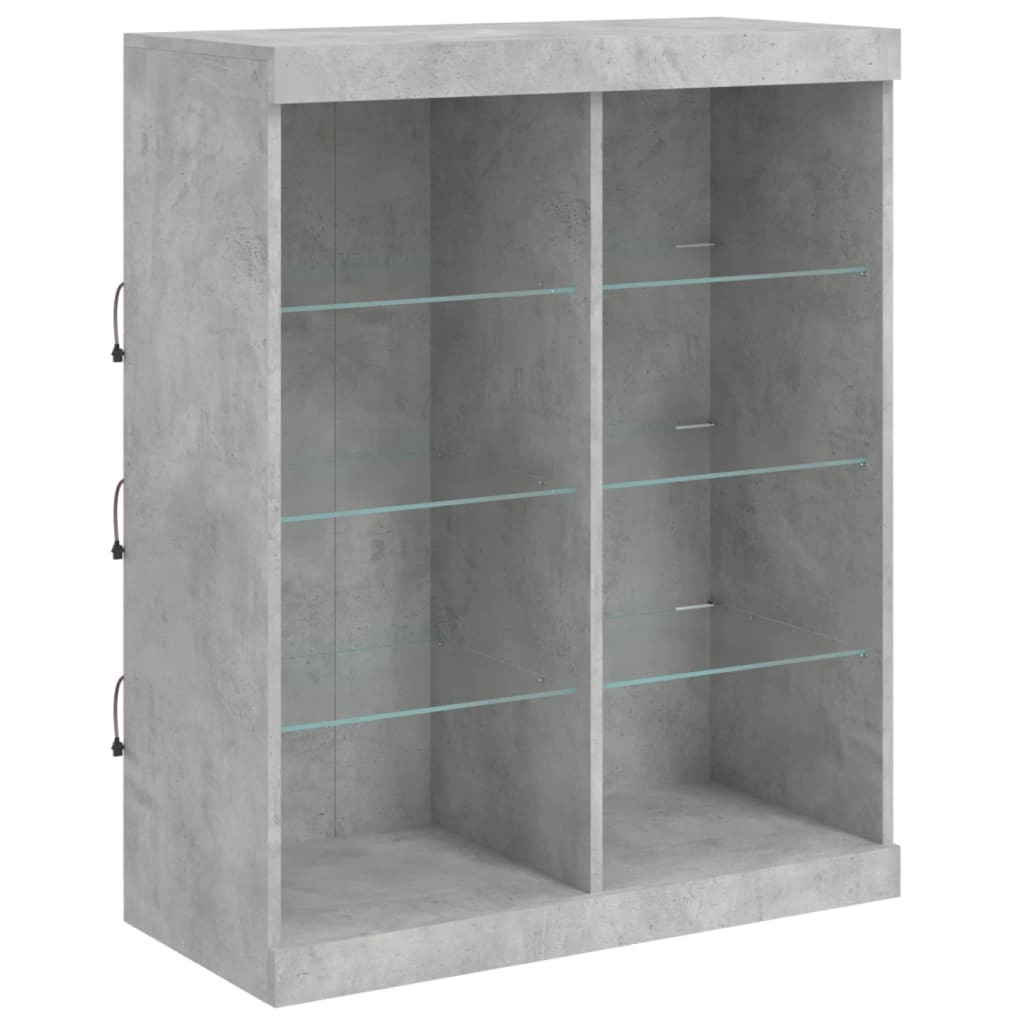 betonszürke tálalószekrény LED-világítással 202 x 37 x 100 cm