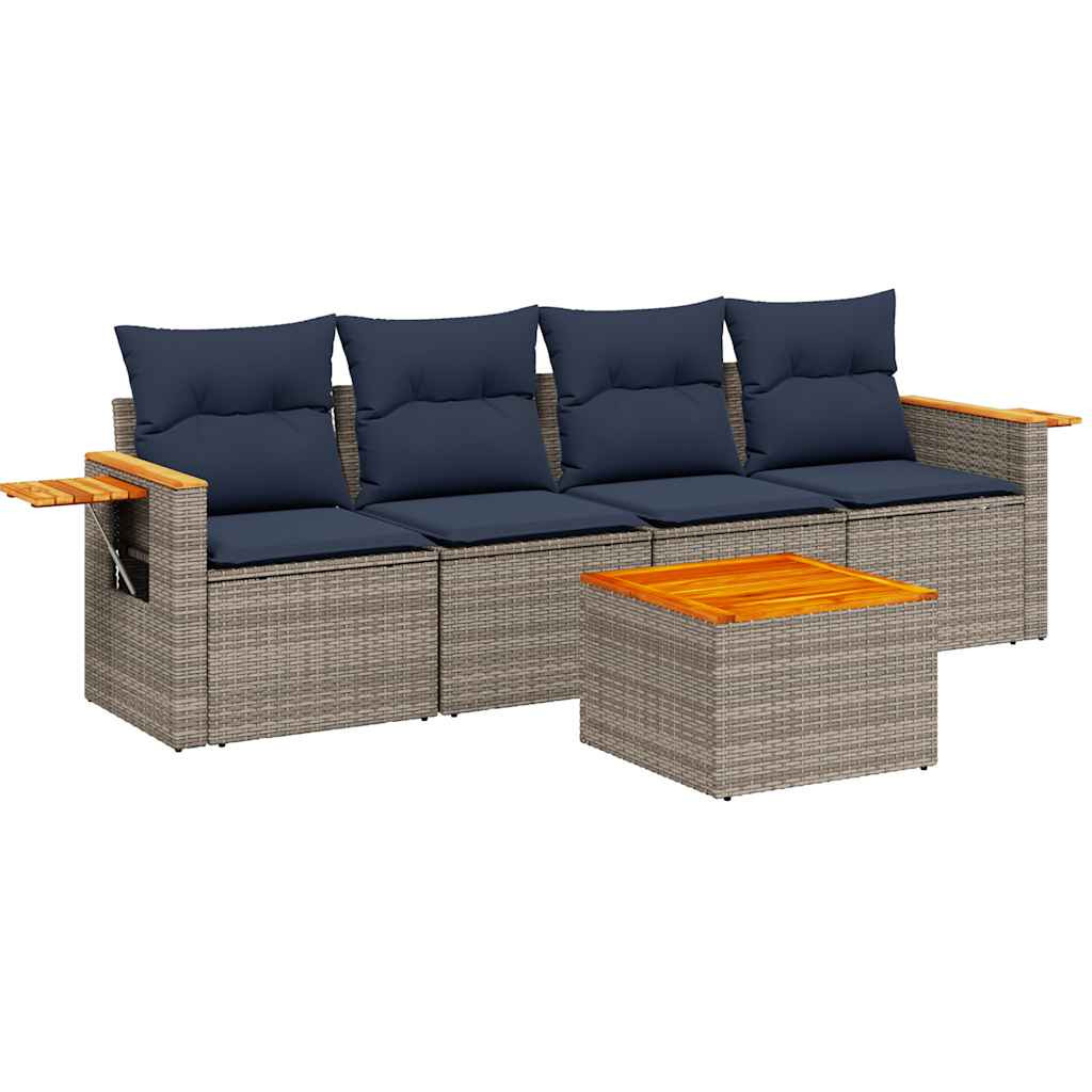vidaXL 5 részes szürke polyrattan kerti ülőgarnitúra párnával