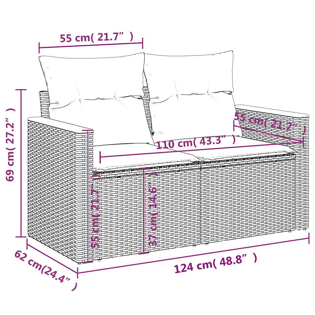 vidaXL 6 részes szürke polyrattan kerti ülőgarnitúra párnával