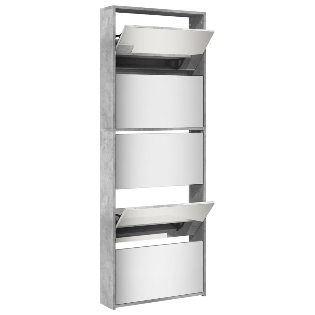 betonszürke 5 szintes cipőszekrény tükörrel 63 x 17 x 169,5 cm