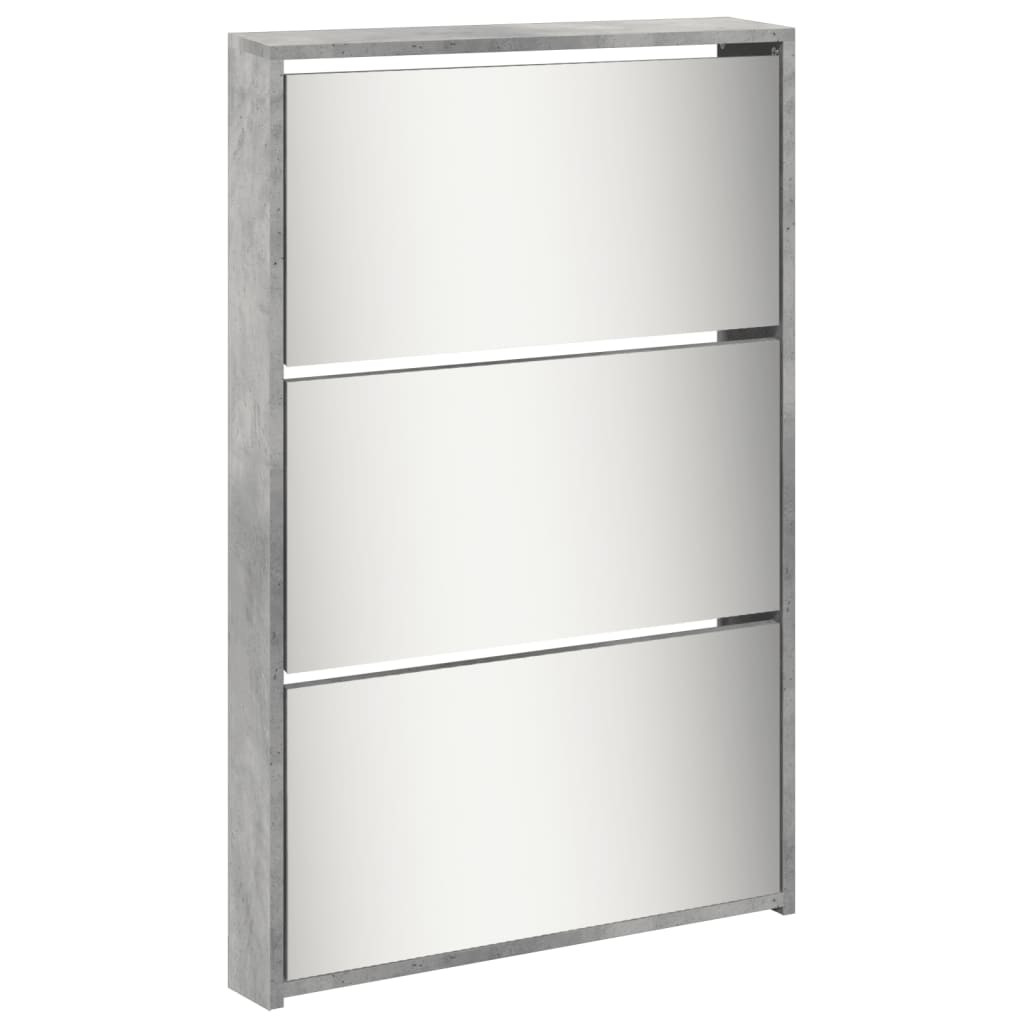 betonszürke 5 szintes cipőszekrény tükörrel 63 x 17 x 169,5 cm