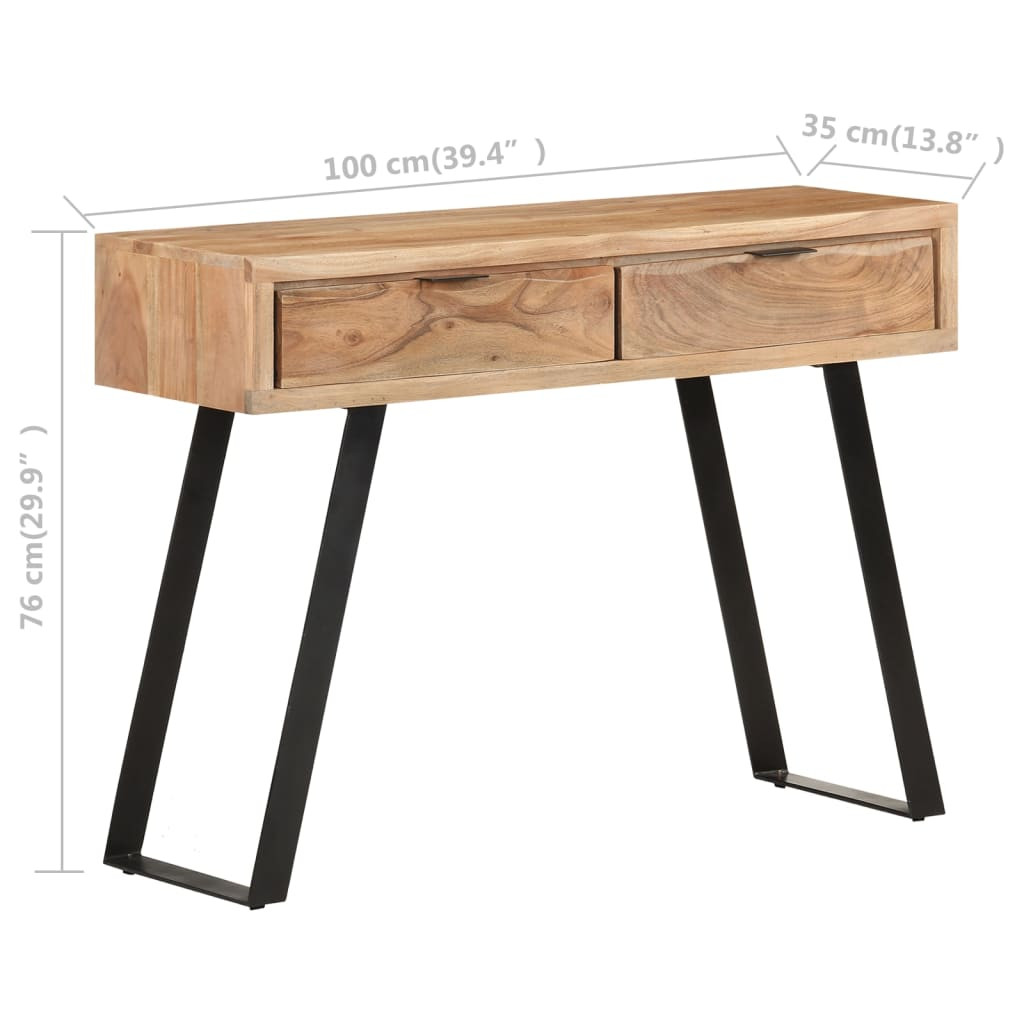 természetes szélű tömör akácfa tálalóasztal 100 x 35 x 76 cm