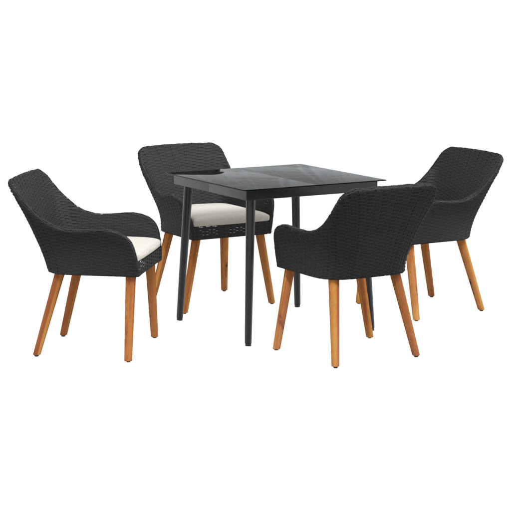 5 Részes Kert Étkező Készlet Fekete Polyrattan