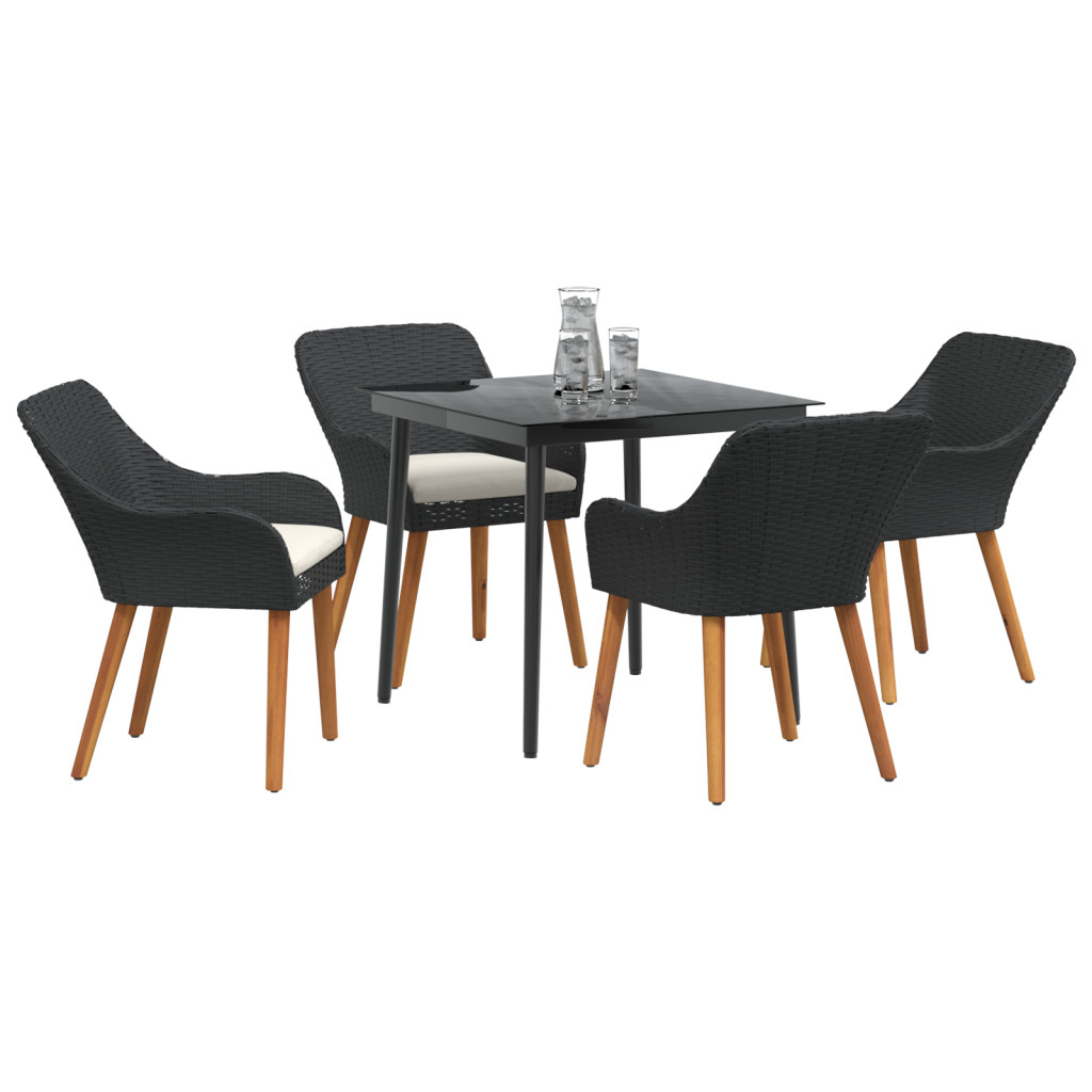 5 Részes Kert Étkező Készlet Fekete Polyrattan