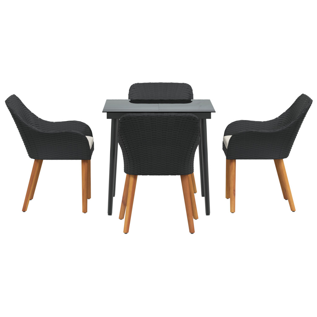 5 Részes Kert Étkező Készlet Fekete Polyrattan