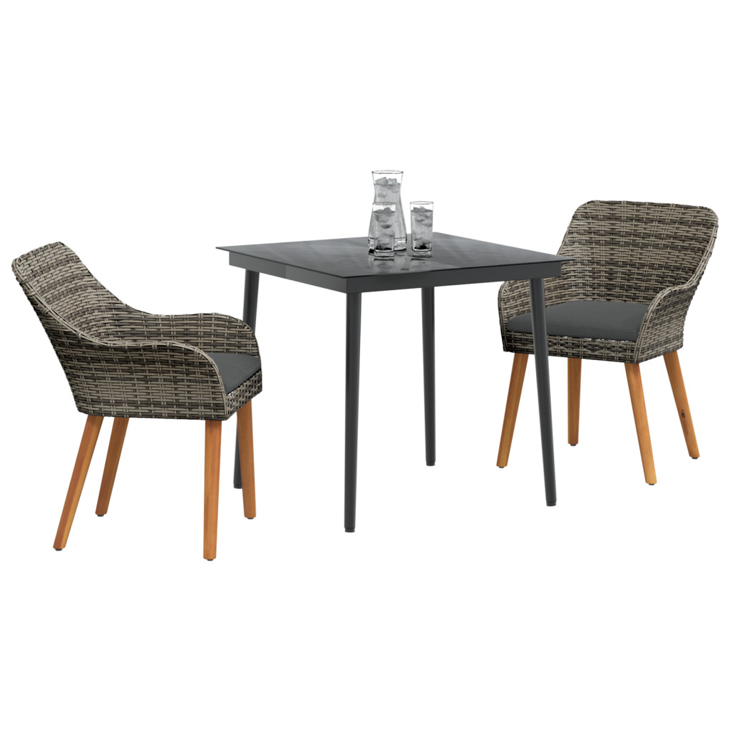 3 részes szürke poly rattan kert étkező szett