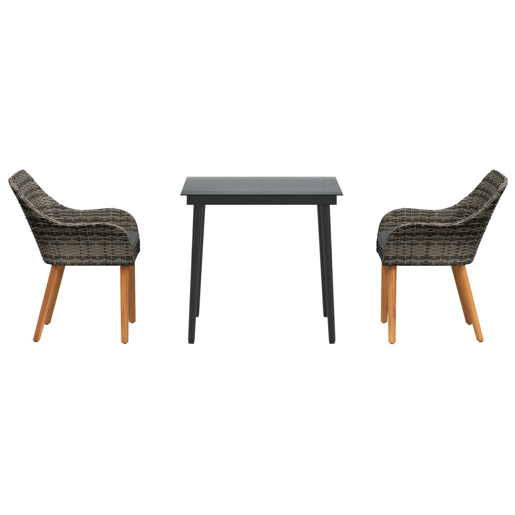 3 részes szürke poly rattan kert étkező szett