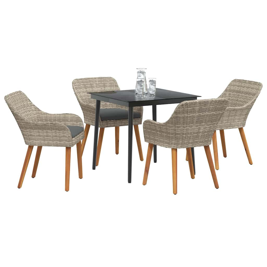 Étkezőgarnitúra 5 pcs Világosszürke Poli rattan