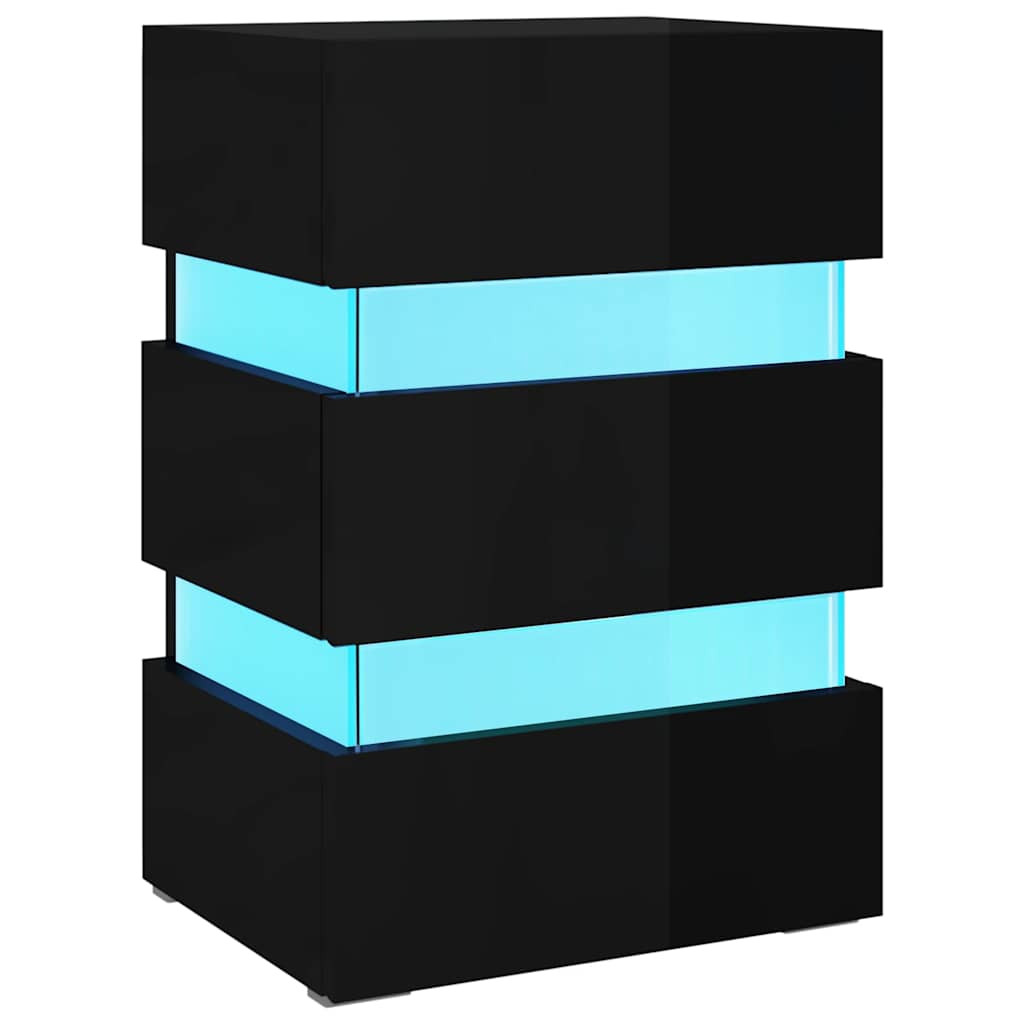 magasfényű fekete szerelt fa LED-es éjjeliszekrény 45x35x67 cm