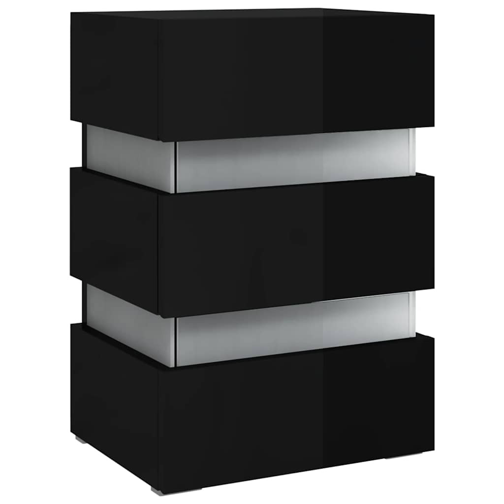 magasfényű fekete szerelt fa LED-es éjjeliszekrény 45x35x67 cm