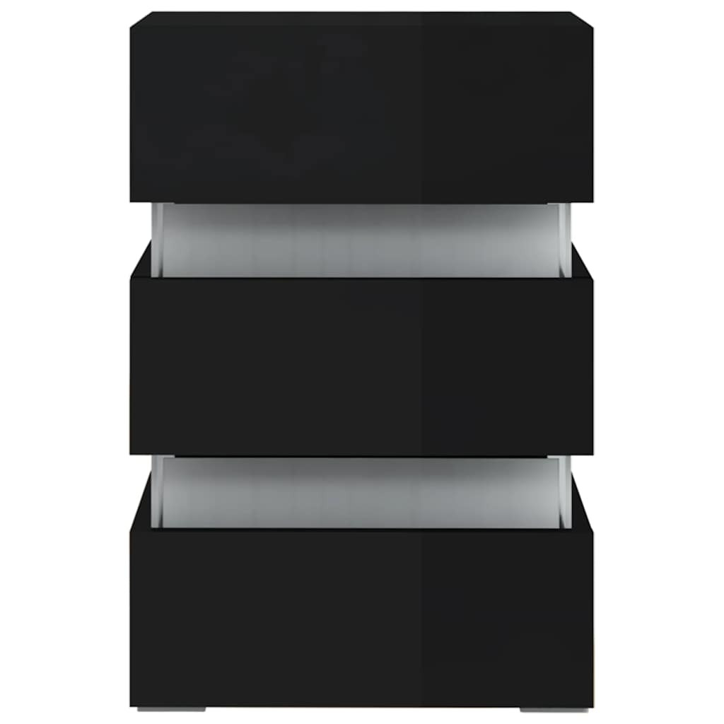 magasfényű fekete szerelt fa LED-es éjjeliszekrény 45x35x67 cm