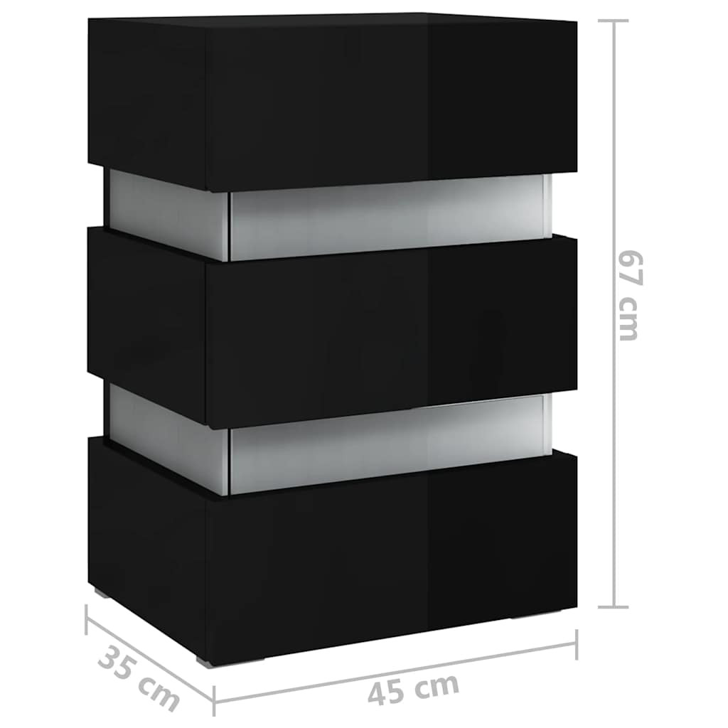 magasfényű fekete szerelt fa LED-es éjjeliszekrény 45x35x67 cm