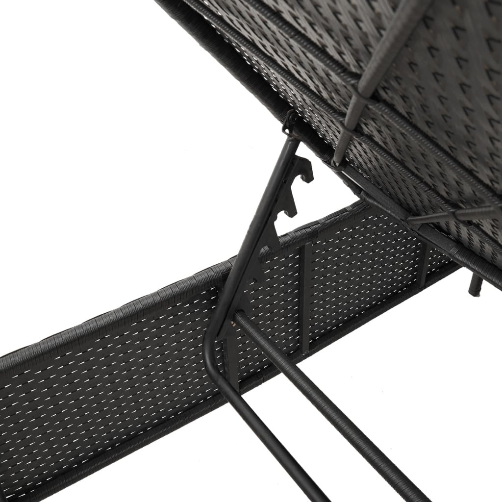 3 részes fekete polyrattan napozóágy szett párnával