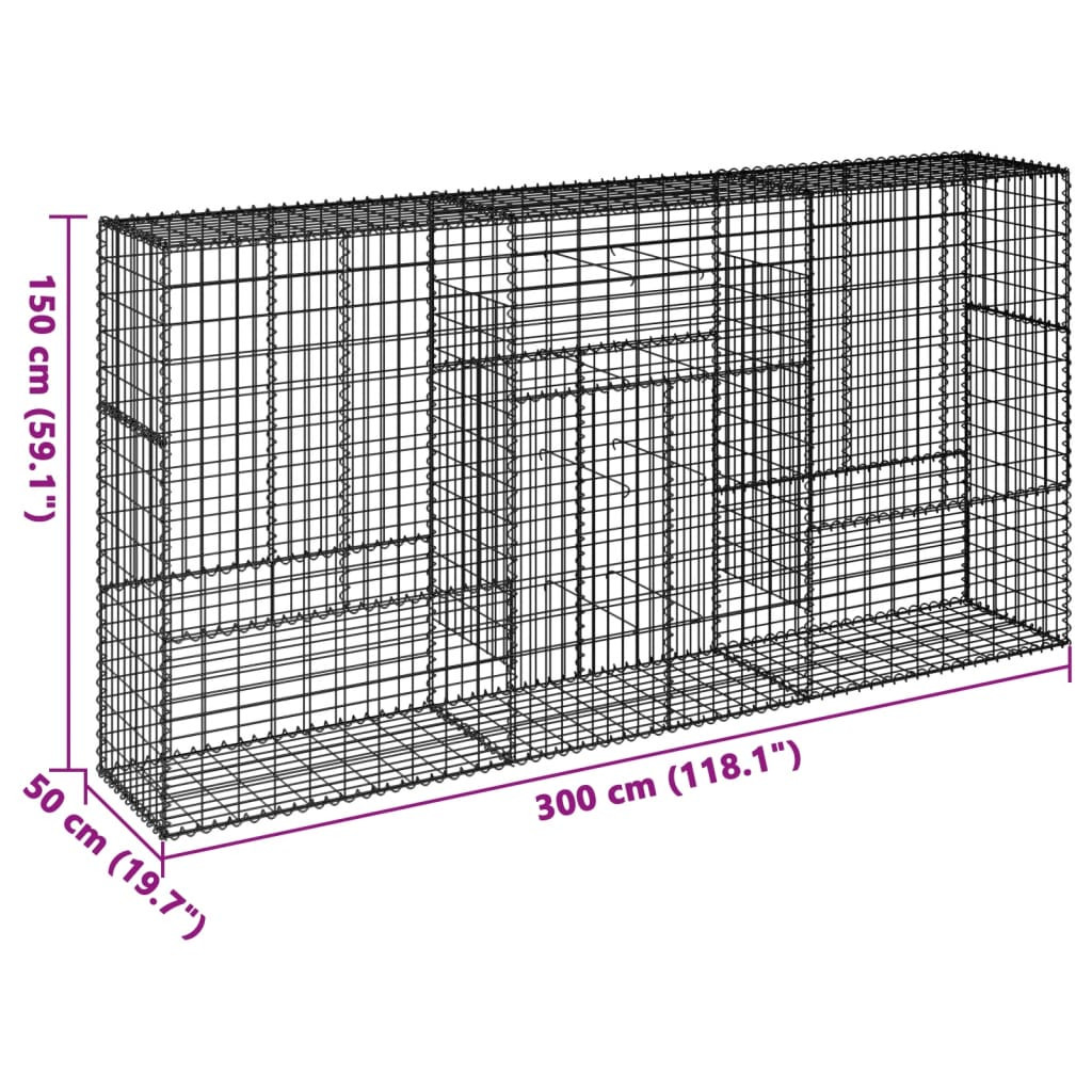 horganyzott vas gabion kosár fedéllel 300 x 50 x 150 cm