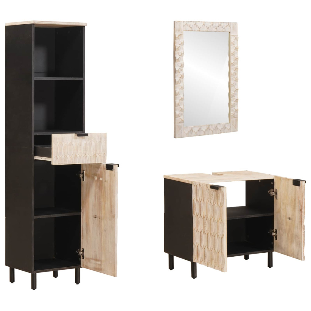 Fürdőszoba szettek 3 pcs Fehér mosott felület Tömör Mangófát