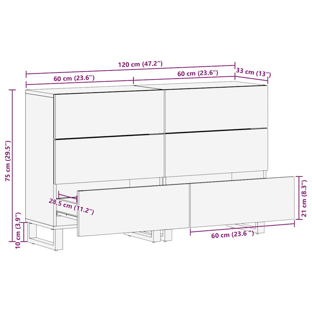 Oldalszekrények 2 pcs Barna 60 x 33.5 x 75 cm tömör mangófa