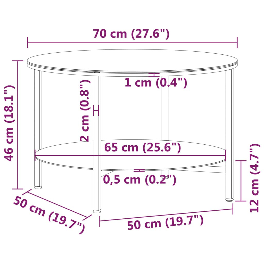 fekete-átlátszó edzett üveg dohányzóasztal 70 cm