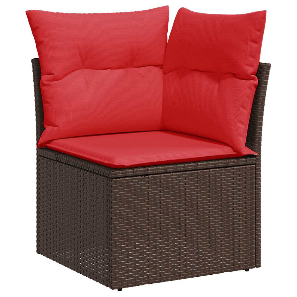 7 részes barna polyrattan akácfa kerti ülőgarnitúra párnákkal