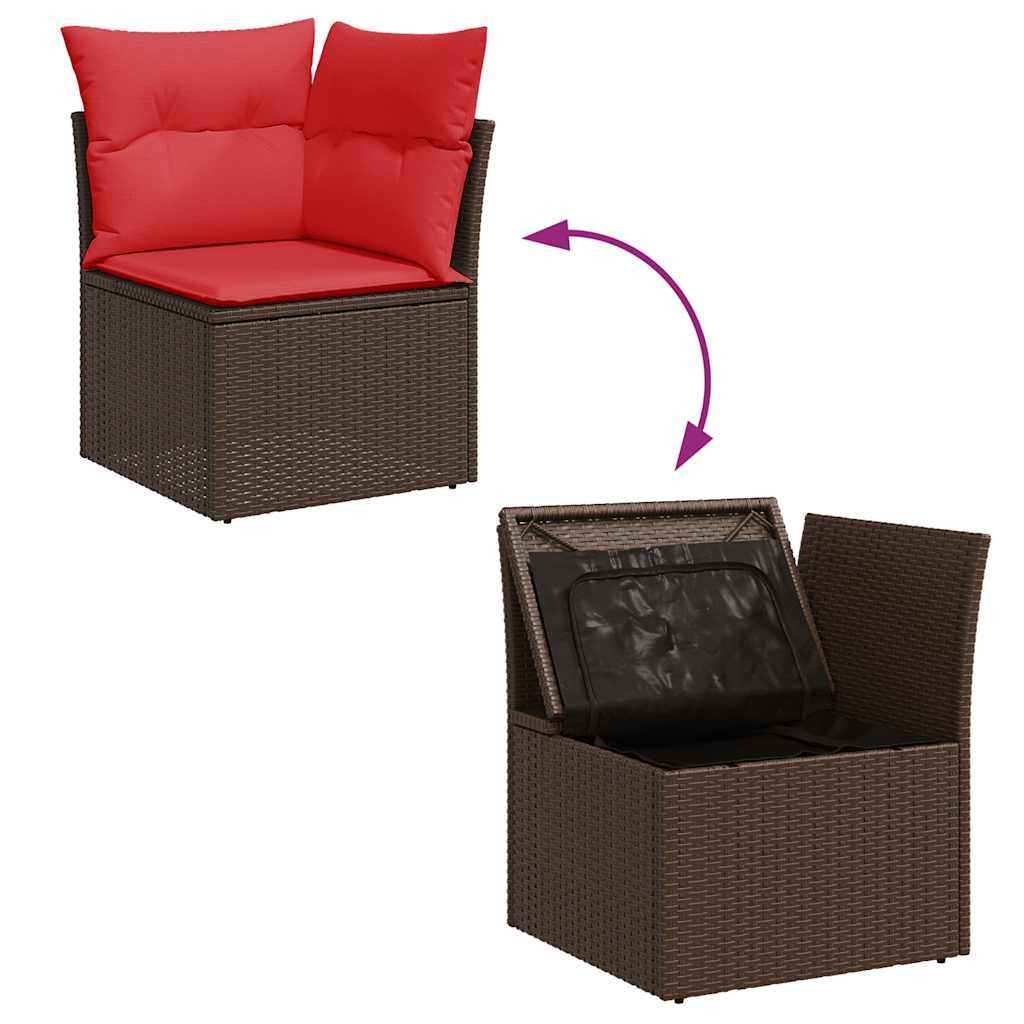 7 részes barna polyrattan akácfa kerti ülőgarnitúra párnákkal