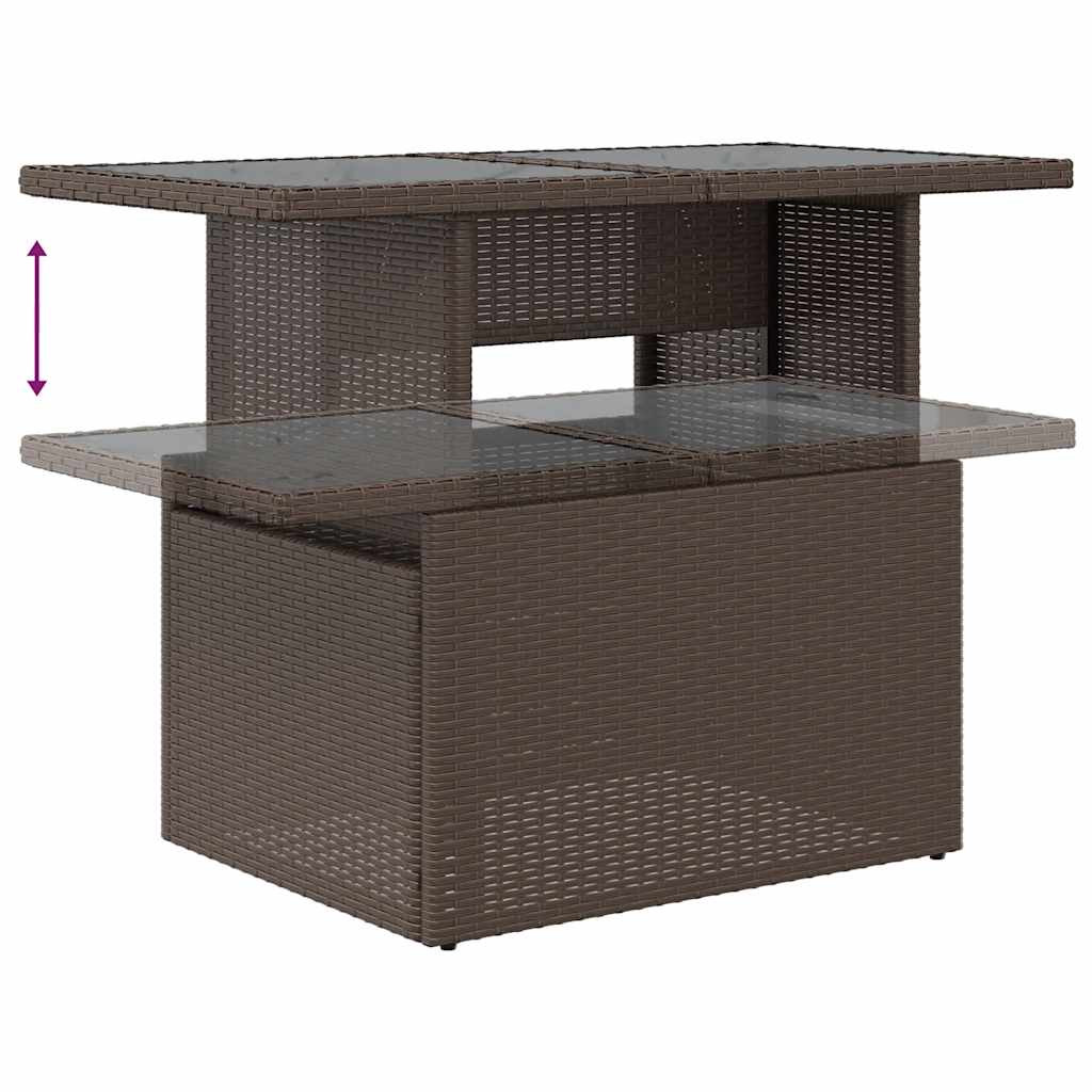 7 részes barna polyrattan akácfa kerti ülőgarnitúra párnákkal