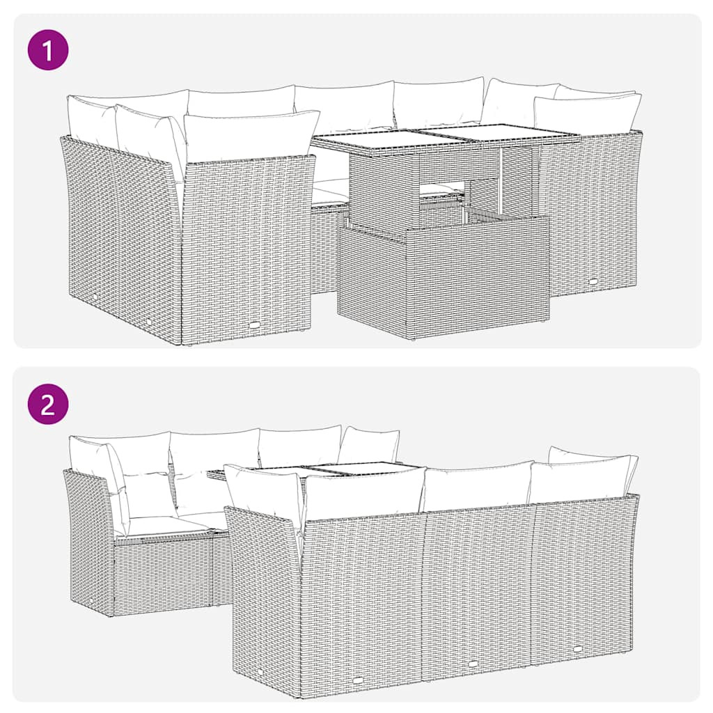 7 részes barna polyrattan akácfa kerti ülőgarnitúra párnákkal