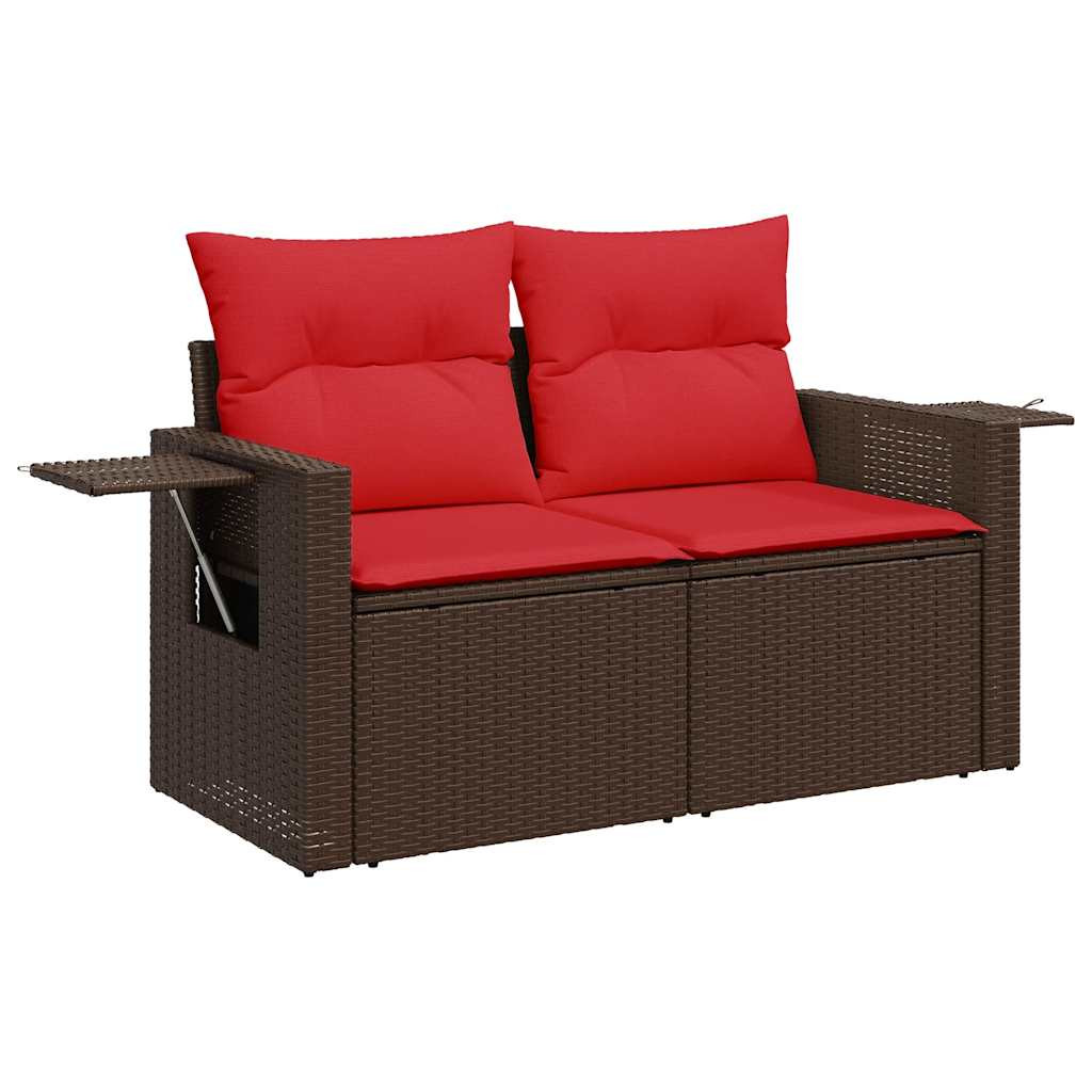 6 részes barna polyrattan akácfa kerti ülőgarnitúra párnákkal