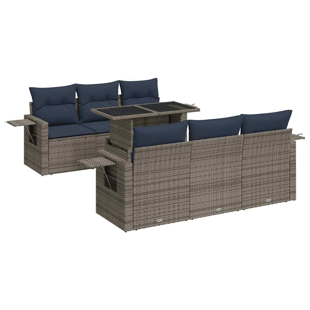 7 részes szürke polyrattan akácfa kerti ülőgarnitúra párnával