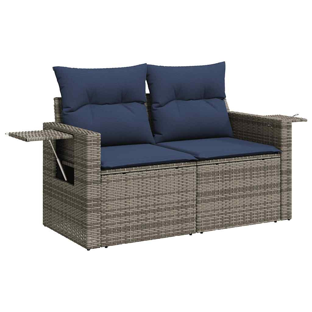 7 részes szürke polyrattan akácfa kerti ülőgarnitúra párnával